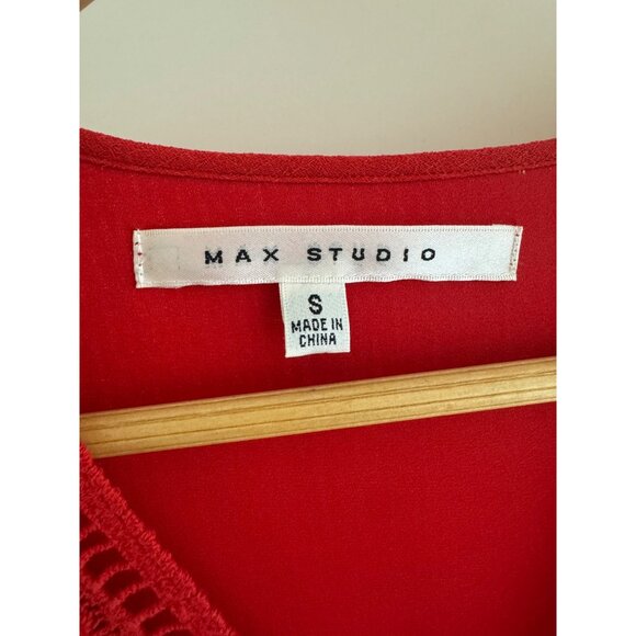 Max Studio Red Crocheted V-Neck Wide Sleeve Dress Size S Christmas Holiday Party - Picture 5 of 8